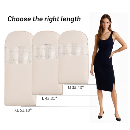 Space Saving Hanging Compression Garment Bag with Zipper for Closet Storage, Hanging Clothes Storage Bag, Garment Covers for Coats and Down Jackets, Beige, XL2