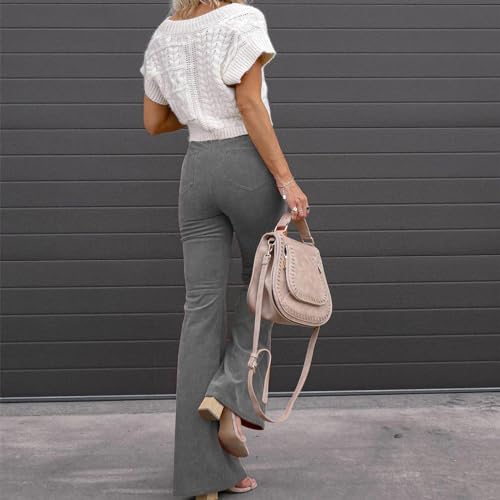 Corduroy Pants for Women High Waisted Stretchy Flare Pants Casual Wide Leg Bell Bottom Trousers with Pockets2