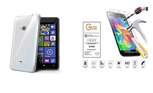 per Nokia LUMIA 625 n625 CUSTODIA COVER CASE GEL SILICONE TPU MORBIDA + PELLICOLA VETRO TEMPERATO ANTIURTO (Bianco trasparente opaco)