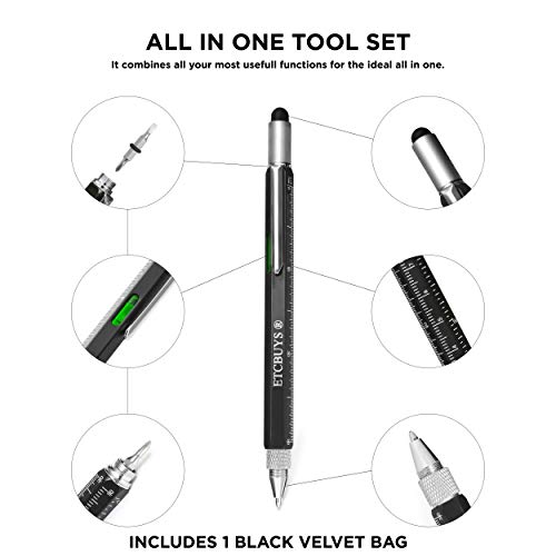 Screwdriver Pen Pocket Multi-Tool 6 in 1 – Multi-Functional & Sturdy Aluminum DIY Tool, With Screwdriver, Stylus, Bubble Level, Ruler & Phillips Flathead Bit, Unique Gift Idea 2 (1 Black) - Thumbnail 6