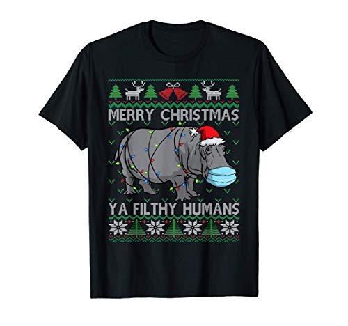 Merry Christmas Hippo Ugly Christmas Hippopotamus Maglietta