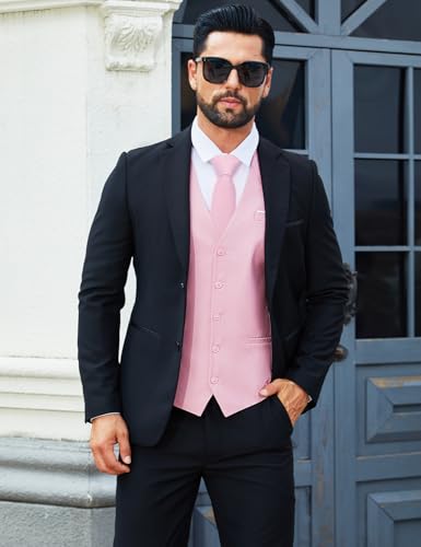 YOHOWA Men's Formal Suit Vest and Tie Set Business Casual Waistcoat Solid Colors Wedding Western Tuxedo Vest V-Neck4