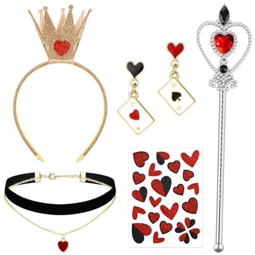 GANSHAYA 4 Pcs Halloween Queen Costume Accessories Include Crown Headband Wand Necklace and Earrings for Women Halloween Character Cosplay