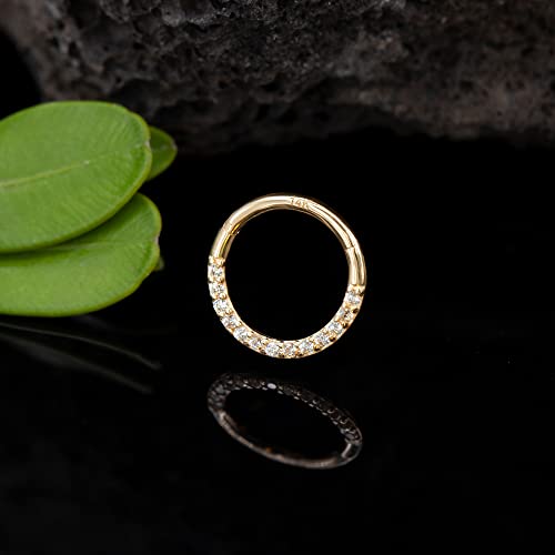 14k Yellow/White Gold Nose Rings 16G for Women & Men, 6mm 8mm 10mm Hinged Segment Cartilage Earring Hoop, Septum Rings, Helix, Rook, Tragus, Daith Body Piercing Jewelry3