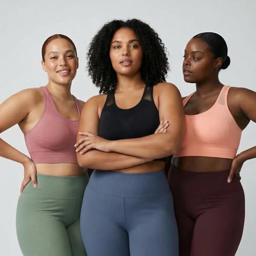 Image of Under Control Plus Size Sport Bras for Women Large Bust Seamless Racerback Padded Yoga Workout Bras Black White Pack 1X-2X-3X