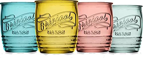 Glaver's Set Of 4 Original Mason Collins Glasses Assorted Colored Drinking Glasses For Juice Smoothies Cocktails Fine Beverage Glass Cups (Original Mason Whiskey Colored 13 Oz.) #TOP1