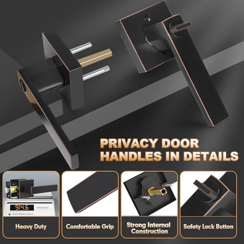 Privacy Door Levers, 5 Pack Oil Rubbed Bronze Door Handles Interior Heavy Duty Bed and Bath Keyless Door Locksets, Reversible for Left Right Handed Doors