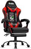 Czlolo Gaming Chair with Footrest Racing Style Lumbar Support Massager Video Game Chair with Metal Legs, High Back Reclining Gamer Chair with Headrest, 360° Swivel Office Computer Desk Chair (Red)