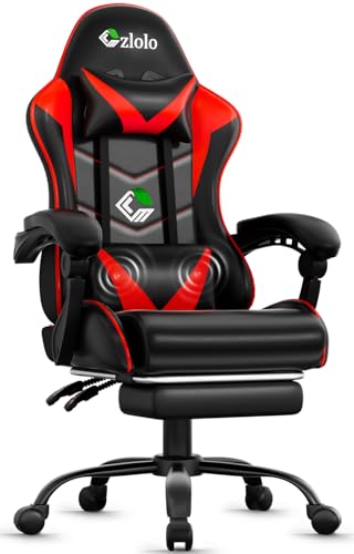 Gaming Chair with Footrest and Massager (Red)