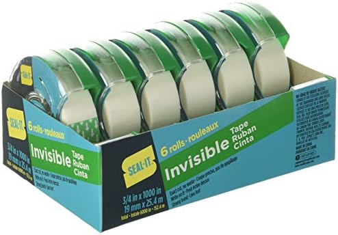 Seal-It Invisible Stationery Tape 3/4 x 1000 inches on Press N Cut Dispenser, Pack of 6 Total 6000