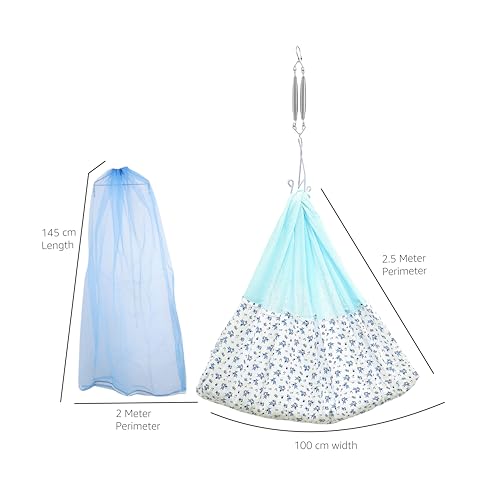 Image of beetot New Born Baby Swing Cradle (Jhula) | Cradle Set with Mosquito Net, Spring and Triangle Hanger | Weight Capacity Up to 20Kg | Age from 0-12 Months | Bismark Premium (Blue) - Cotton