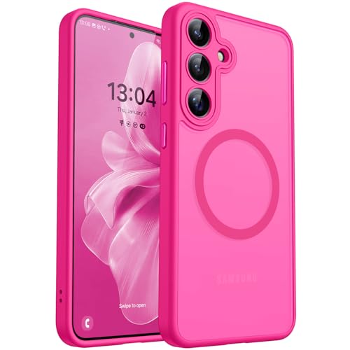 CANSHN Coque Magnétique pour Samsung Galaxy S25 Plus(6,7 Pouces), [Protection Complète de l'appareil Photo] Housse Fond Mat Translucide,Rose Vif