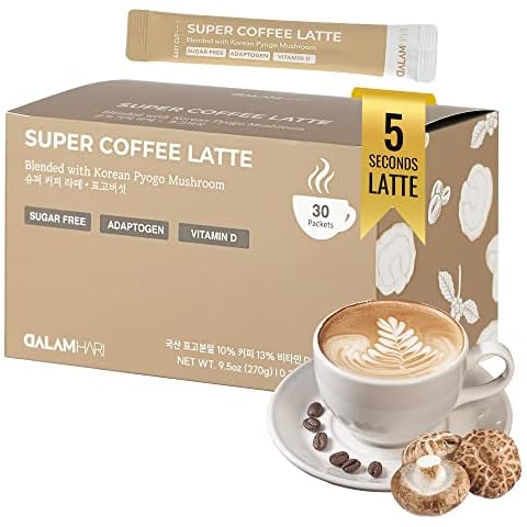DALAMHARI Mushroom Coffee Latte 30T | Shiitake Mushroom Ryze Mushroom Coffee Korean Instant Coffee Packets Four Sigmatic Everyday Dose Mushroom Coffee Adaptogen Drink Mushroom Tea Cover