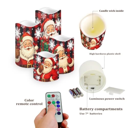 Image of Christmas Tree LED Flameless Candles | Xmas 4 Pack LED Flickering Battery Operated, Color Changing, Electric Pillar Candles for Living Room, Christmas Decoration