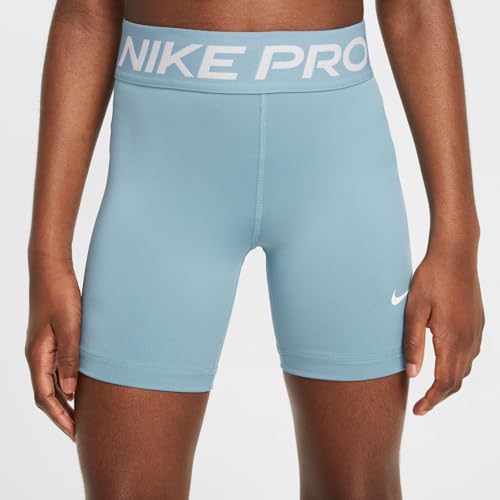 Nike Pro Big Kids' (Girls') Dri-FIT 5" Shorts (Denim Turquoise/White, FB1081-464) Size X-Small3