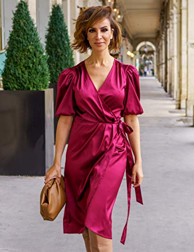 burgundy wrap midi dress