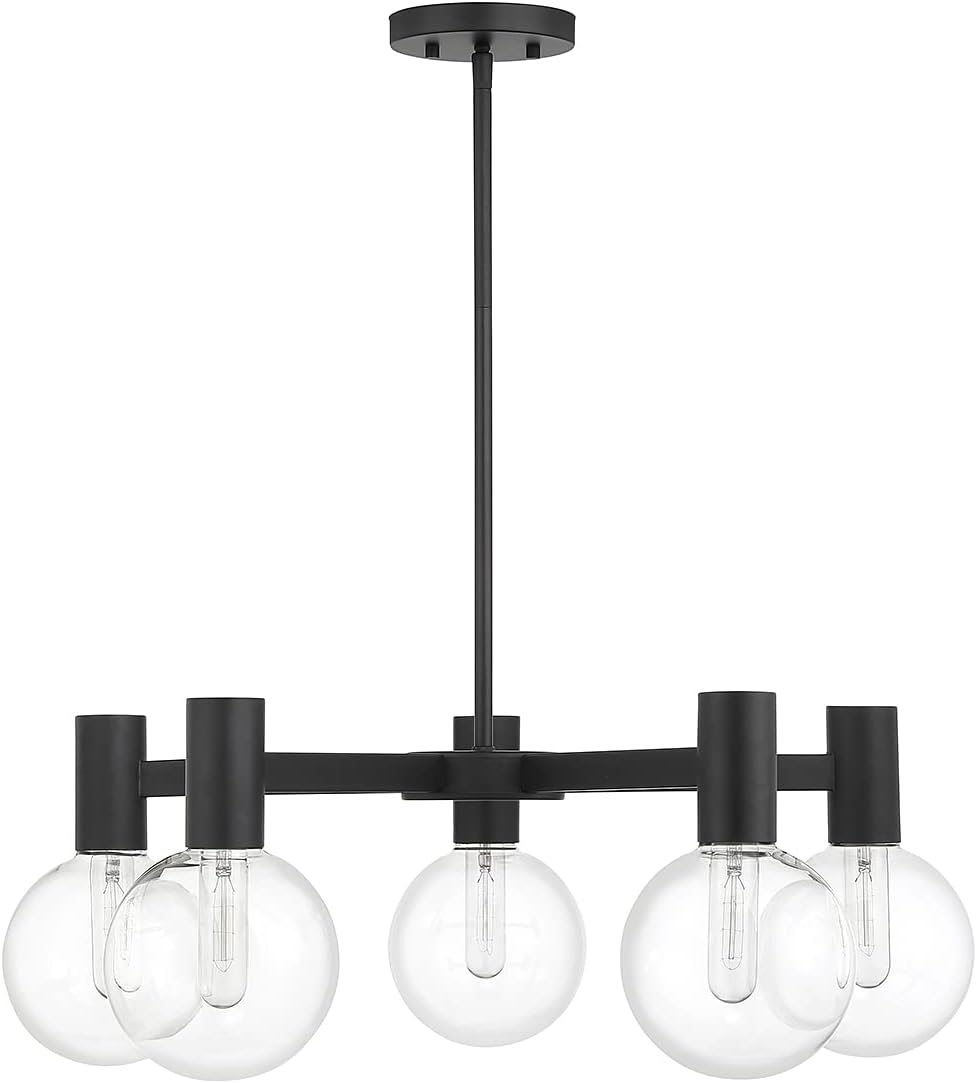 Savoy House 1-3073-5-89 Wright Modern Vintage Clear Glass Orb Chandelier, 5-Light 300 Total Watts, 10" H x 28" W, Matte Black