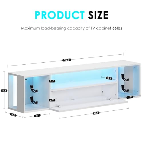 image for DlandHome Floating TV Stand with LED Lights,Wall Mounted TV Shelf with