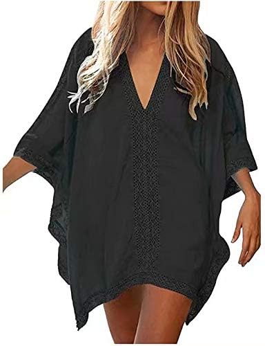 Hoperay Beach Bathing Suit Cover Ups Kaftans Dresses for Women Caftans Half Sleeve Green Leaf Print Loungewear Turkish Side Split Plus Size Summer Beachwear