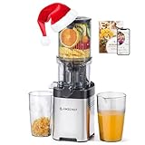 AMZCHEF Juicer Machine, Cold Press Juicer - 4.6" Large Feed Chute for Whole Fruits & Vegetables, Stainless Steel Slow Masticating Juicer Easy to Clean, Large Auger, Double Strainers, Silver