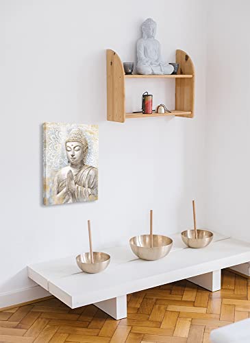 B Blingbling Gold Buddha Wall Art Decor: Small Laughing Buddha Painting With Mandala Flower And Gold Leaf Buddha Pictures For Living Room Bedroom Yoga Room Buddhist Meditation Room Home Decorations 12X16Inch thumb #3