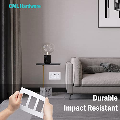 Cml 3-Gang Screwless Decorator Wall Plate, 2 Pack Light Switch Covers, Outlet Receptacle Cover, Hidden Screw Smooth Face, Impact Resistant, Standard Size 4.68”X 6.54”, Glossy White #TOP1