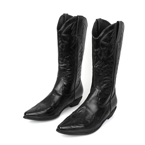 Men Pointed-Toe Cowboy Boots Embroidered White Snake-Textured Ankle Boot Thick Heel Western Boots