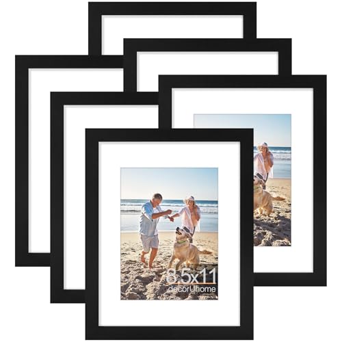 decorUhome 8.5 by 11 Picture Frame, Display Pictures 6x8 with Mat or 8.5x11 without Mat, Wall & Tabletop Display Certificate Frame, Black, 6 Pack