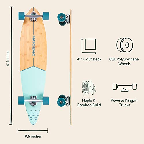 Retrospec Zed Pintail Longboard Skateboard Complete Cruiser | Bamboo & Canadian Maple Wood Cruiser W/Reverse Kingpin Trucks For Commuting, Cruising, Carving & Downhill Riding #TOP1