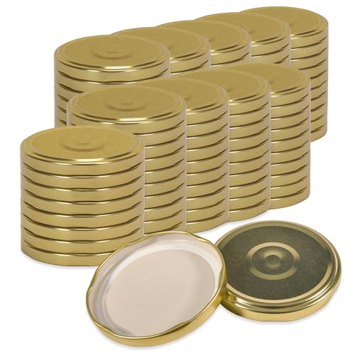Oputec Lot de 100 couvercles à visser TO 82 dorés – Couvercles de rechange pour bocaux de conservation | Couvercles Twist Off hermétiques et adaptés à un usage...