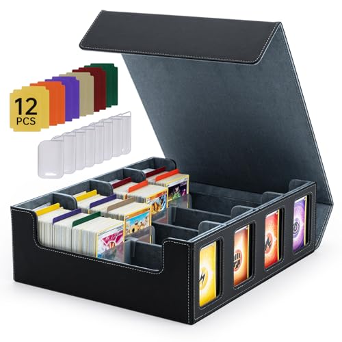 Tolesum Boîte à Cartes Pour MTG, 4 Rangées Deck Box Pour plus de 3200 cartes, Boîte à Rabat Magnétique Avec Cuir Pu Pour Cartes Magic Commander TCG avec 12 séparateurs multicolores et 8 clips – Noir
