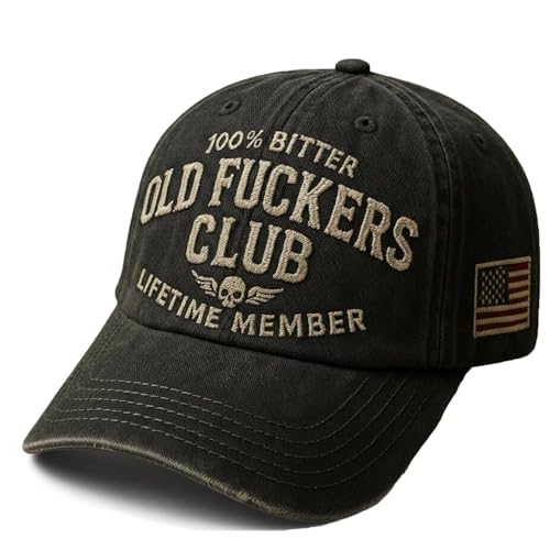 Old Fuckers Club-Vintage Baseball Cap Hand-Embroidery Adjustable Wash Old Fuckers Club100% Bitter Lifetime Member Hat Black