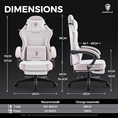 Chaise de gaming en tissu beige Dowinx avec repose-pieds ergonomique - 3