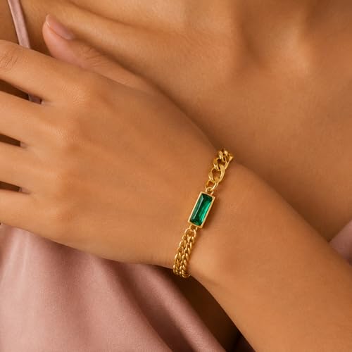 Image of Rubans Demi Fine Stainless Steel Bracelet Emerald CZ Gift for Women & Girls