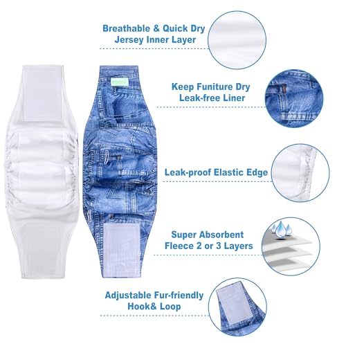 Image of Wegreeco Jeans Washable Male Dog Diapers (Pack of 3) - Washable Male Dog Belly Wrap (Medium)