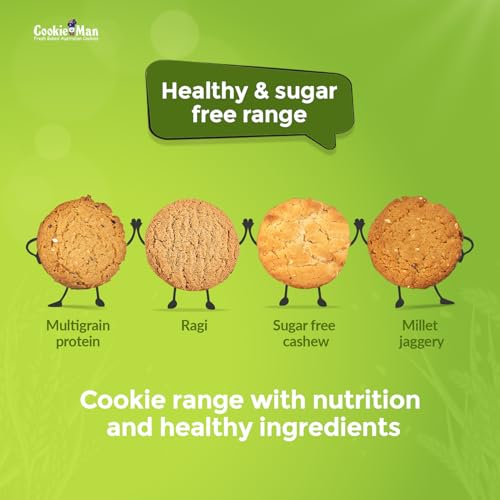 Image of CookieMan Millet Jaggery Cookies - 200g | Multigrain Biscuits with Atta, Ragi, Millets, Flax Seeds & Sesame Seeds | Healthy, Nutritious Snack, Guilt-Free Treat (Pack of 3)