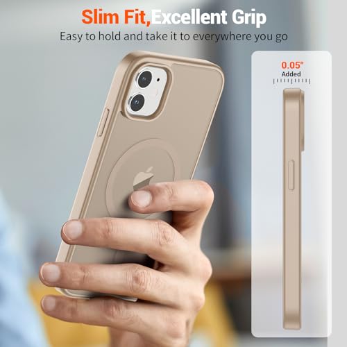 Image of SUPFINE Magnetic for iPhone 12 Mini Case & iPhone 13 Mini Case with Screen Protector (Compatible with MagSafe) (Military Grade Drop Protection) Translucent Matte Shockproof Phone Cover,Desert Gold