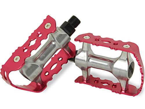 MTB Pedale aus Alu Anti-Rutsch Fahrradpedal Paar 9/16' Gewinde für Mountainbike/E-Bike/Trekking/City Fahrrad Pedal Set Aluminium Fahrradpedale Pedals Fahrrad Fahrradpedalen rutschfest Magentarot