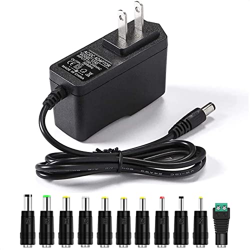 9V 2A AC Adapter [9V, 2Amp Regulated Switching Power] with 11 Interchangeable DC Plug for 300mA, 400mA, 500mA, 600mA, 700mA, 900mA, 1000mA, 1500mA Equipment