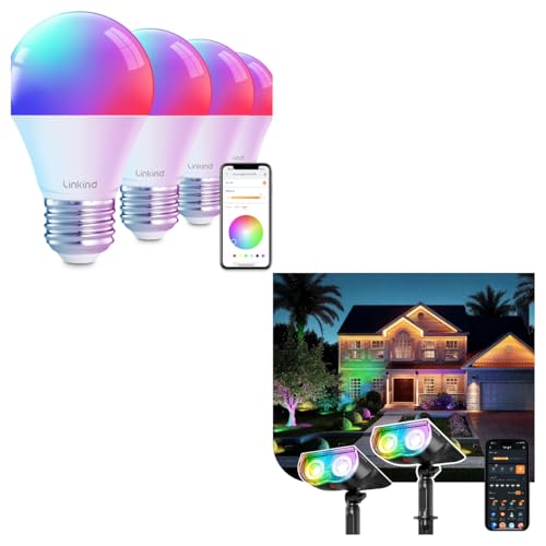 Linkind Smart Light Bulbs, Smart Bulb That Compatible with Alexa & Google Home Smart Solar Spotlight SL5C, Color Changing Landscape Lighting, APP/Voice Control Solar Lights Outdoor