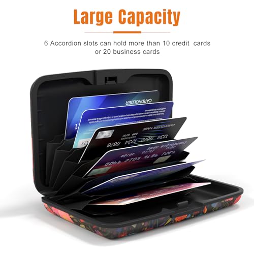 Image of Rimilak Aluminuml Credit Card Holder, Mini Credit Card Wallet RFID Blocking Slim Metal Hard Case for Women Men, Flowers Cat