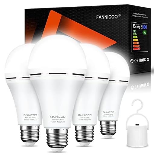Rechargeable Emergency Light Bulbs with 1500mAh Battery Backup Stay Lighting During Power Outage 15W 80W Equivalent Bulbs for Power Outage Camping Hiking(6500K Daylight 4Pack)