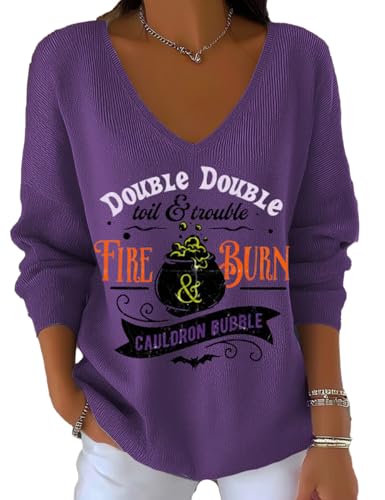Double Double Toil and Trouble Shirt Funny Halloween Casual Witches Shirts Vneck