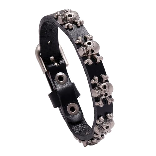 Punk Rock Alloy Skull Rivet Studded Wristband Belt Buckle Pu Leather Cuff Bracelet