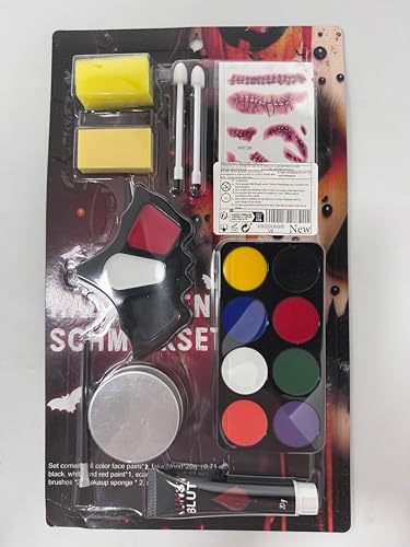Face Paint Halloween Makeup Kit - White Black Red Face Paints Professional Adults with Fake Blood, Scars, tattoos, 8 Color Body Painting Set For Zombie Vampire Skeleton Joker Clown Witch Cosplay - Image 9