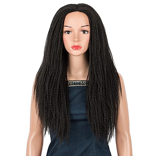 NOBLE GIRL Kinky Braided Dreadlock Wigs for Black Women 26" Long Yaki Straight T Part Lace Wig Synthetic Faux Locs Wigs (26 inch, Black Wig)