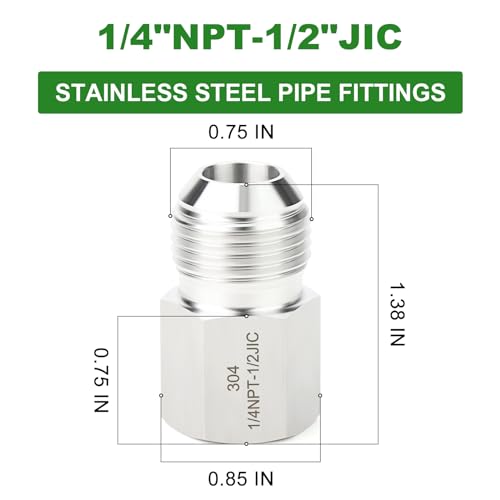 Image of TAISHER 2PCS Forging of 304 Stainless Steel JIC Flare Tube Fittings, 1 /2 inch JIC Male x 1 /4 inch NPT Female, Half Union