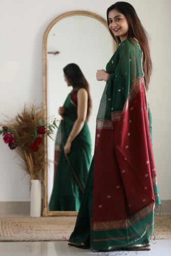 Image of SGF11 Women's Kanjivaram Soft Cotton Linen Silk Saree With Blouse Piece