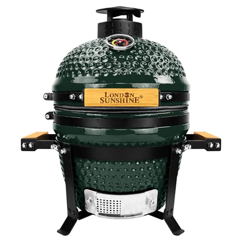 Upgraded 13 inch Ceramic Kamado Grill with Waterproof Air Vent Cap | Portable Tabletop Charcoal BBQ...