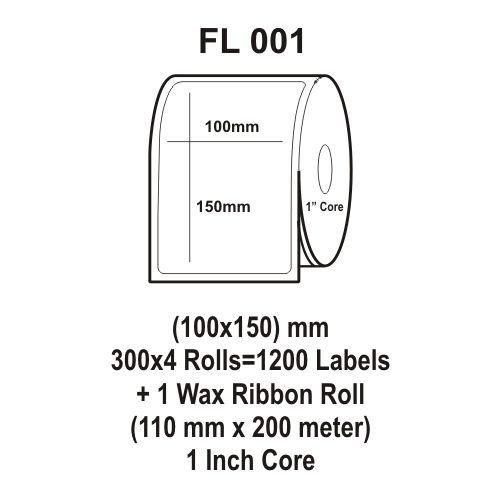Flexi Barcode Labels (FL 001) :Size : 100 mm X 150 mm : 1200 Labels + Wax Ribbon
